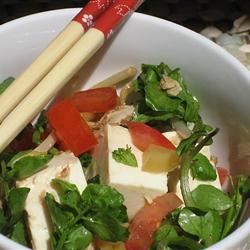 Легкий салат из тофу с тунцом и кресс -салатом
