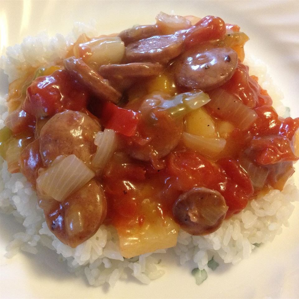 Колбаса и рис в гавайском стиле